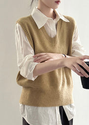 Yellow V Neck Cotton Knit Waistcoat Spring