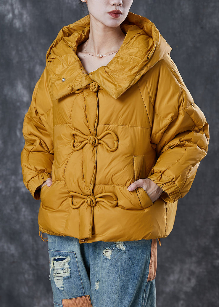 Yellow Warm Duck Down Down Coat Chinese Button Winter