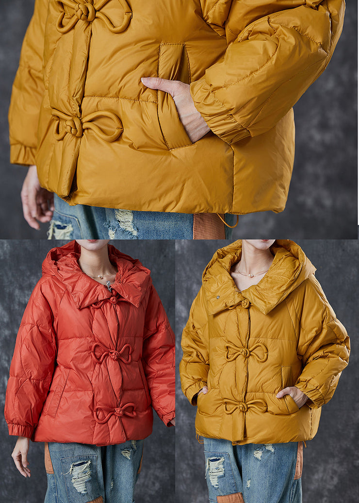 Yellow Warm Duck Down Down Coat Chinese Button Winter