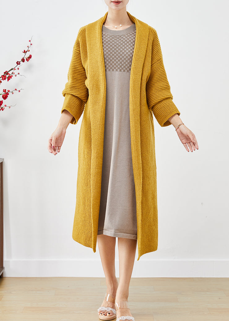 Yellow Warm Knit Long Cardigans Oversized Winter