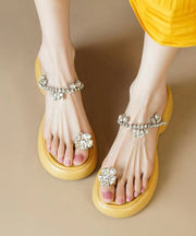 Yellow Zircon Fashion Splicing Chunky Flip Flops Slide Sandals