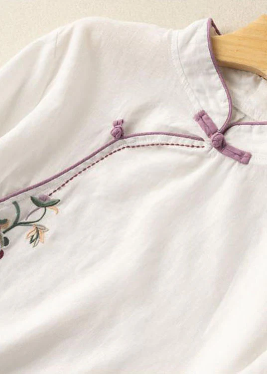 Grace White Embroidered Button Blouse Tops Half Sleeve