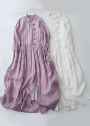 Grace Purple Chinese Button Side Open Cotton Dresses Summer