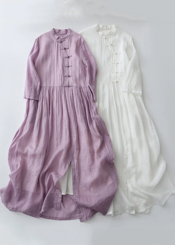 Grace Purple Chinese Button Side Open Cotton Dresses Summer