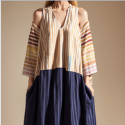 Colorblock Stripe Linen Loose Dress Summer