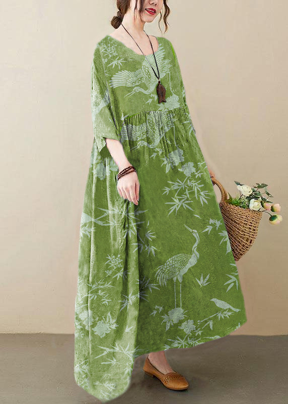 Elegant colour O-Neck Patchwork Print Half Sleeve Summer Long Dress