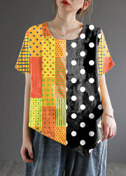 Italian Yellow geometry Retro Embroidered Summer Shirt Short Sleeve
