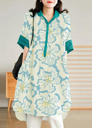 Jade Black dandelion Linen Women Casual Linen Shirt Dress