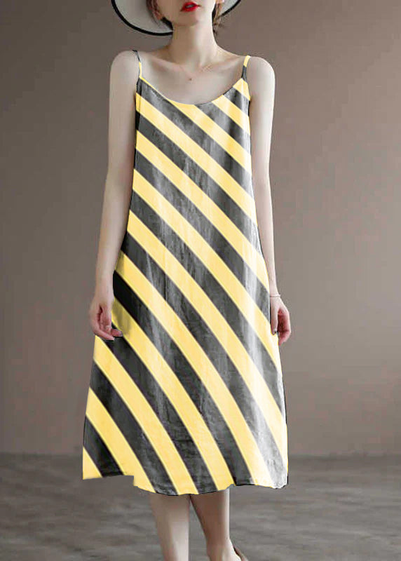 Yellow stripes Spaghetti Strap Solid Dress Sleeveless