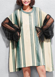 Neues Spitzen-Patchwork Midi-langes Baumwollkleid plus Größenkleidung Reisekleid Elegantes Kurzarm-Alphabet-Baumwollkleid