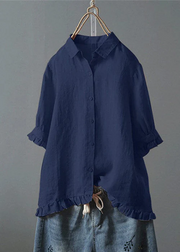 Grace White Ruffled Button Solid Cotton Shirt Summer