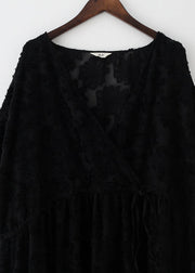 black cross neck lace dresses plus size lace caftans tunic high waist design