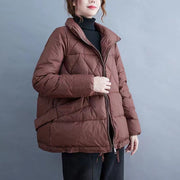 Coffee Pockets Patchwork Fine Cotton Filled Coats Zippered Winter