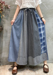 Casual Drawstring Elasticity Plaid Split-Joint Ninth Denim Pants