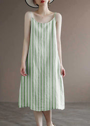 Green stripes Spaghetti Strap Solid Dress Sleeveless