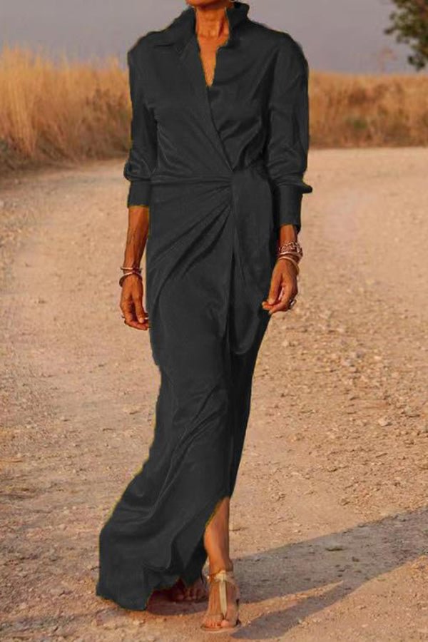 Color texture Satin Wrap Shirt Maxi Dress