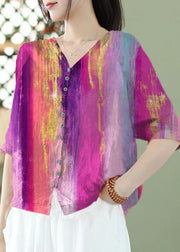 Bohemian Grey Flowers Print Slim Fit Linen Shirt Top Half Sleeve