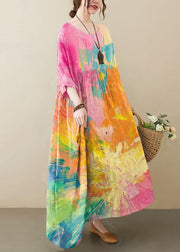 Elegant colour O-Neck Patchwork Print Half Sleeve Summer Long Dress