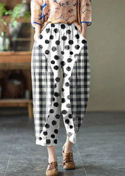 Natural White polka dots Elastic Waist Summer Linen Harem Pants