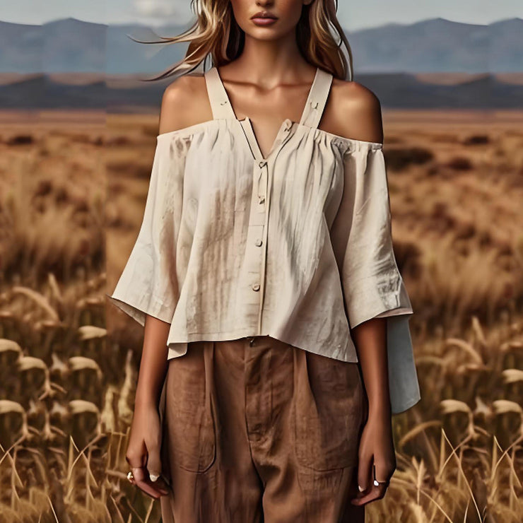 Fitted White Cold Shoulder Linen Top Summer