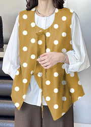 French Yellow polka dots Button Solid Cotton Waistcoat Sleeveless