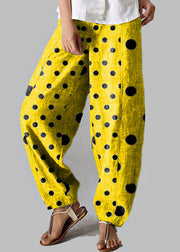 Stylish Yellow polka dots Pockets Cotton Harem Wide Leg Pants Summer