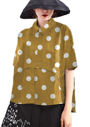 Chic Yellow polka dot Short Sleeve Cotton Shirts