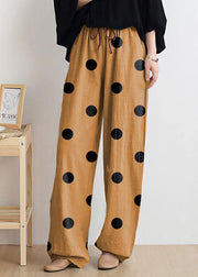 Casual yellow polka dots trousers women 2024 new spring and summer bloomers linen high waist carrot pants
