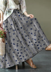 Women green texture Print Ramie Elastic Waist Skirt