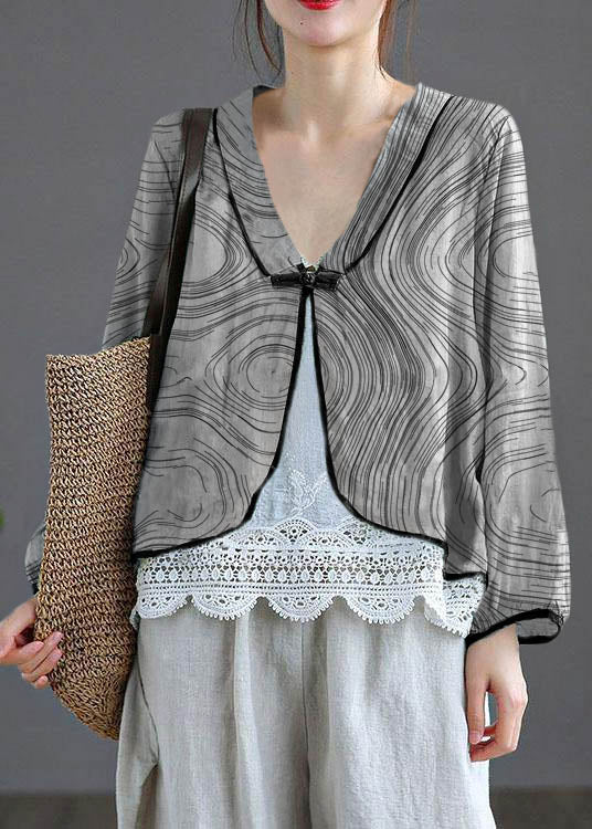 Green V Neck Embroideried Summer Ramie Cardigan Long Sleeve