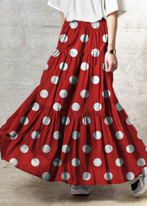 Handmade Casual Red polka dots Patchwork Ruffled Skirt