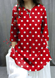 Handmade Red polka dots O-Neck Print Button Top Summer