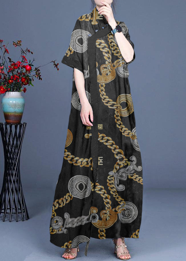 Classy Green flowers Patchwork Oriental Long Dress Summer