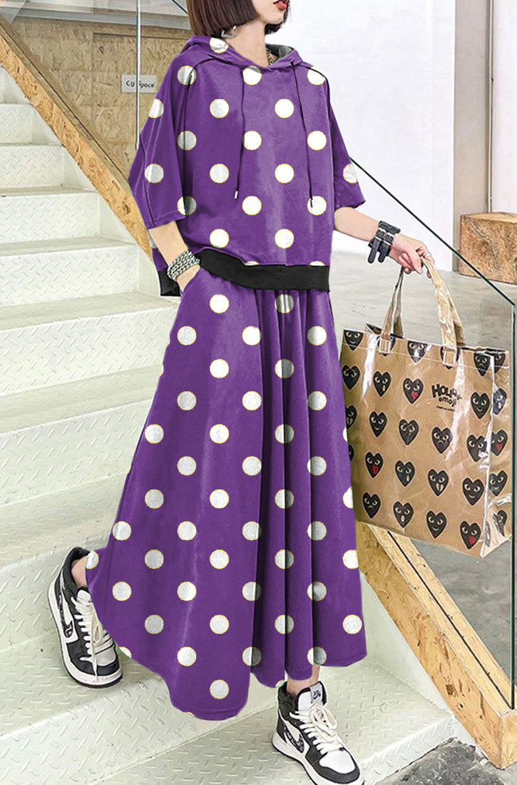 2025 New Purple polka dots Spring Explosion Street Guard Two Piece Skirt