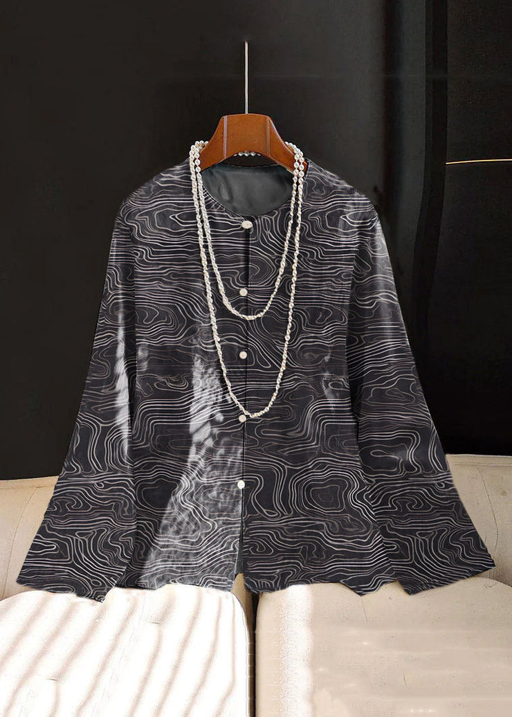 Chinese Style Black flower Embroideried Button Silk Coat Long Sleeve