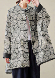 Organic Black texture Oversized Print Fine Cotton Filled Coat Outwear Winter