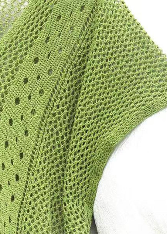 Grace Green V Neck Tasseled Hollow Out Knit Dress Summer