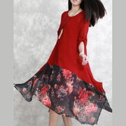 fashion red silk dress plus size clothing patchwork silk clothing dresses women asymmetric hem silk caftans