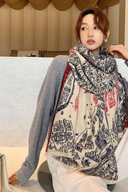 Women Spring Warm Thick Retro Mural Scarf