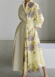 2022 Apricot flowers Peter Pan Collar Pockets Cotton Dress Long Sleeve