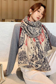 Women Spring Warm Thick Retro Mural Scarf