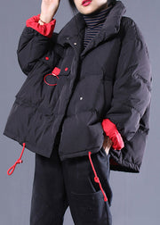 new black plus size clothing stand collar quilted coat Elegant drawstring pockets down coat