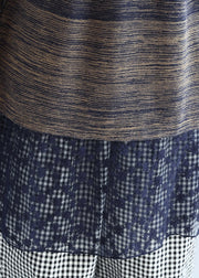 neue multiblaue Baumwoll-Patchwork-Spitzenstrickkleider plus lässiges, mittelgroßes Pulloverkleid