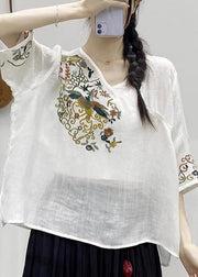 oose Black V Neck Embroidered Patchwork Linen Top Half Sleeve