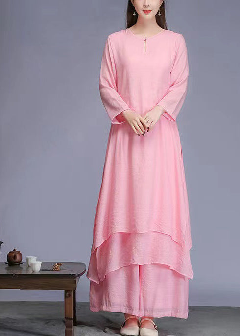 Französische O-Halstaschen Baumwolle Tuniken Runway Pink A-Linie Kleider Sommer