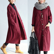 red winter cotton cardigans plus size long sleeve woolen vintage trench coats