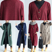 red winter cotton cardigans plus size long sleeve woolen vintage trench coats