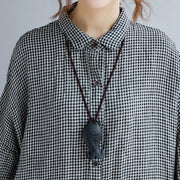stylish brown Plaid cozy cotton t shirt oversize Turn-down Collar cotton blouses Fine long sleeve tops
