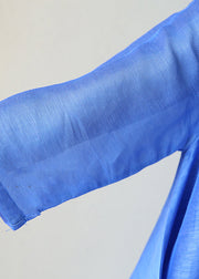 Stilvolles blaues Naturseidenkleid Locker sitzendes Seidenkleidungskleid 2018 O-Hals-Halbarm-Baumwollkleidung