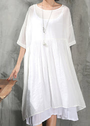 stylish white cotton dress plus size clothing cotton dress New short sleeve baggy dresses O neck cotton dress